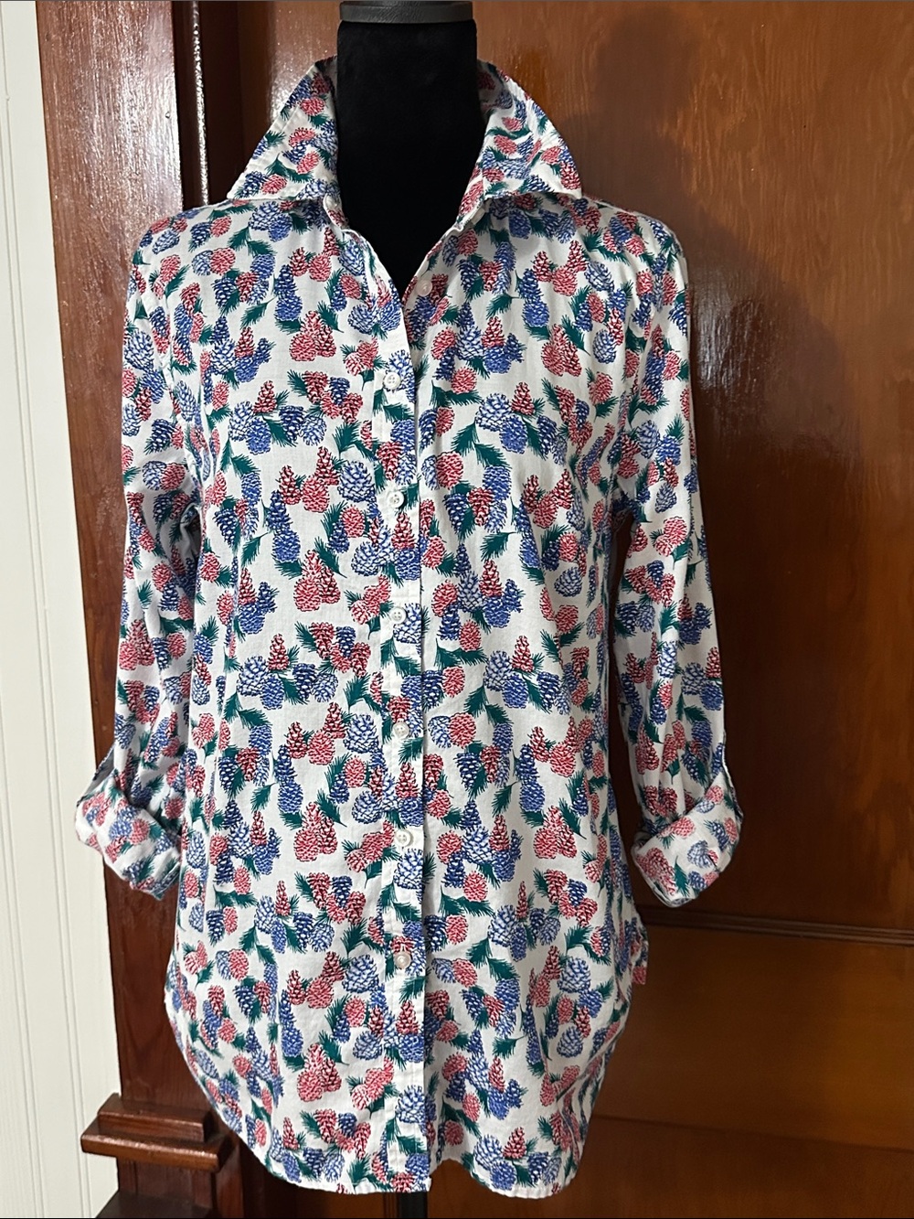 Talbots Outlet Pinecone Print Cotton Button Down Blouse